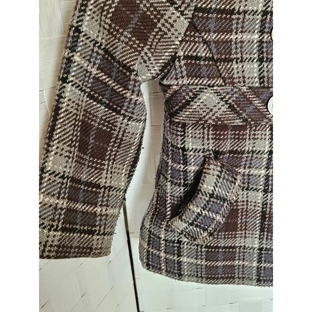 Vintage H&M Toddler Girls Gray & Pink Plaid Double-Breasted Peacoat.
